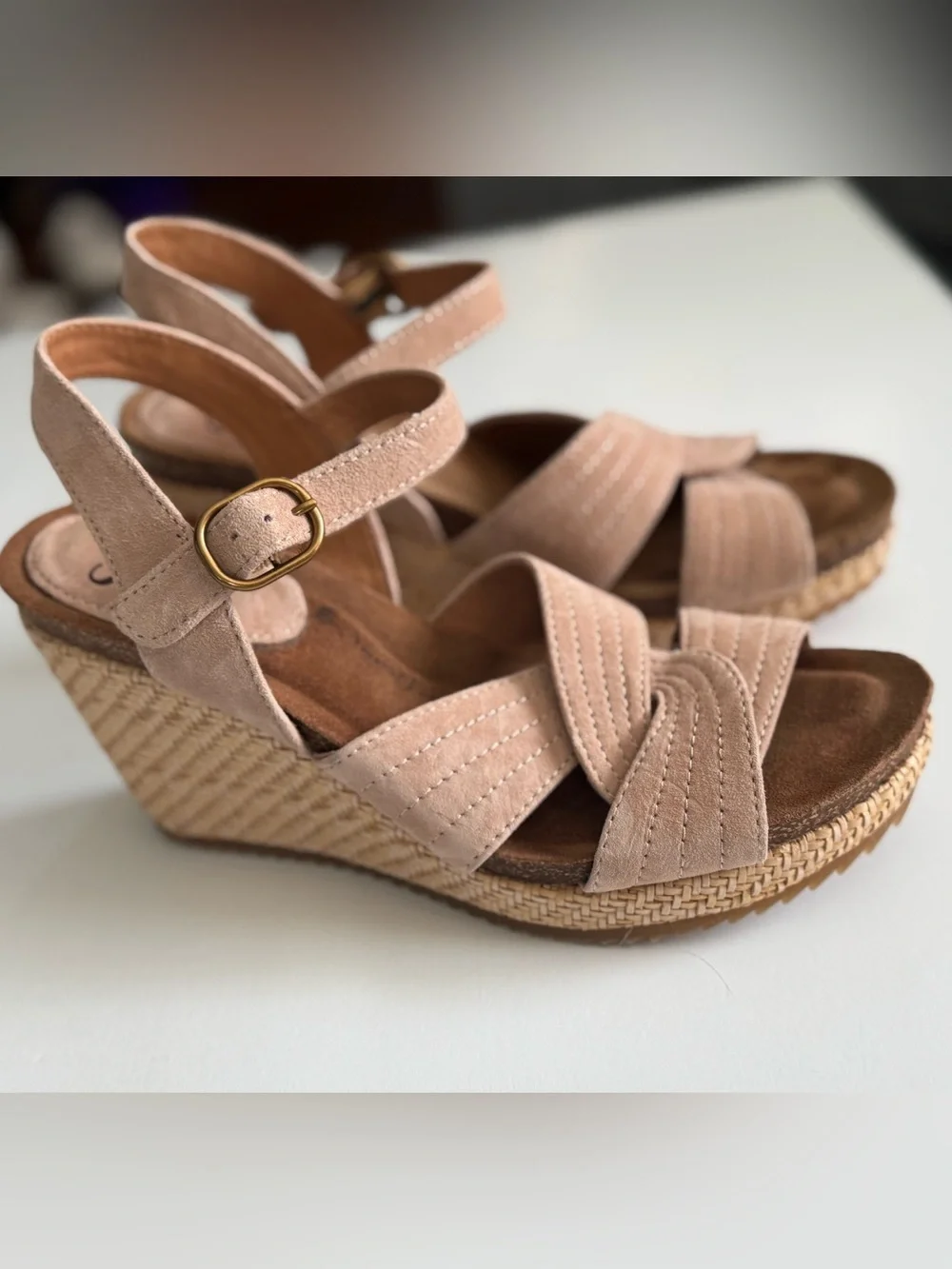 Söfft Tan nude blush suede Leather Wedge Sandals 8.5